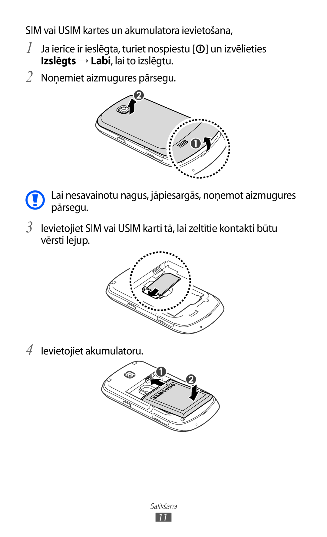 Samsung GT-S5570EGISEB, GT-S5570CWISEB, GT-S5570AAISEB manual Salikšana 