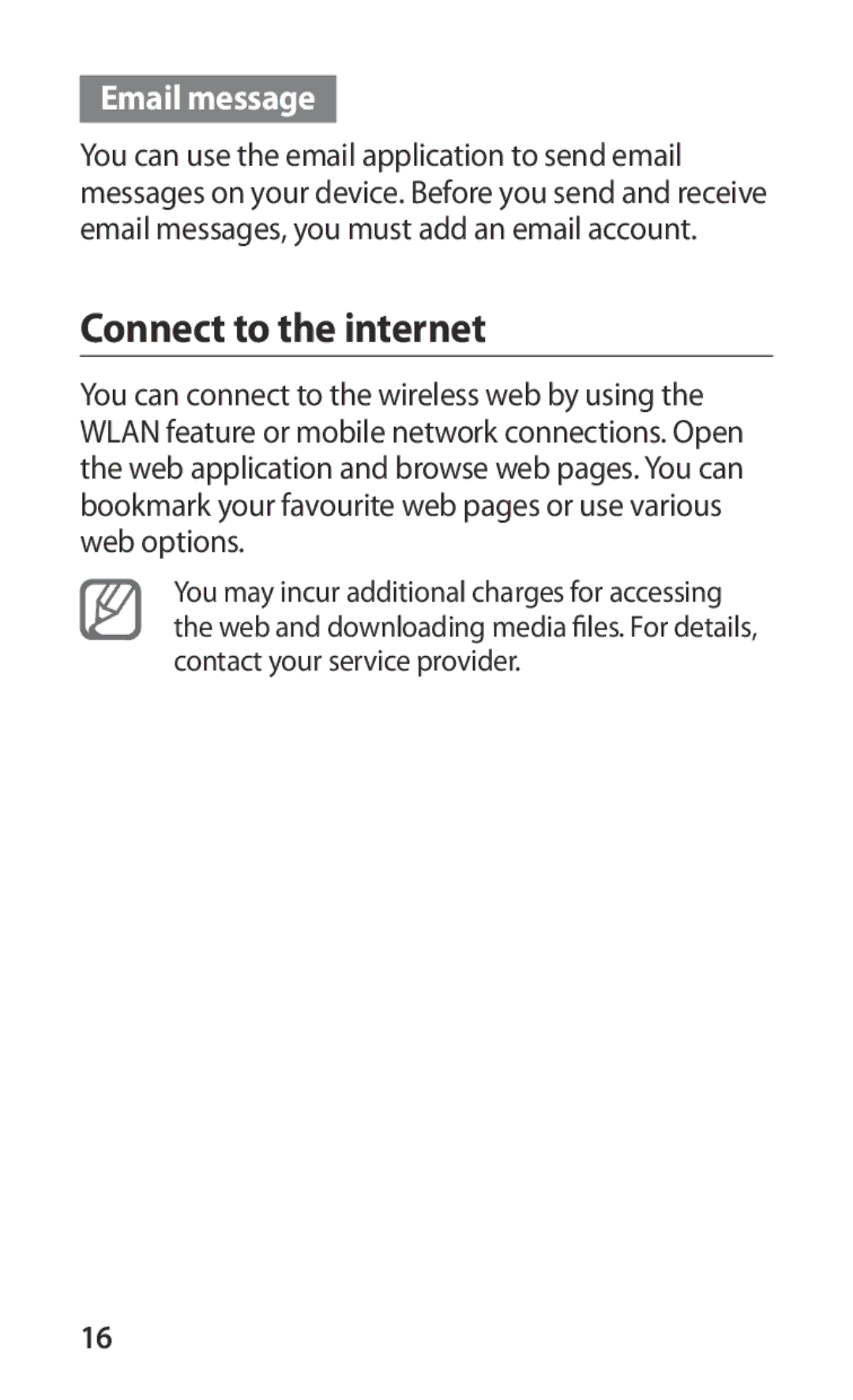 Samsung GT-S5570AAIDBT, GT-S5570CWITMN, GT-S5570EGIITV, GT-S5570AAITMN, GT-S5570AAIMBC Connect to the internet, Email message 