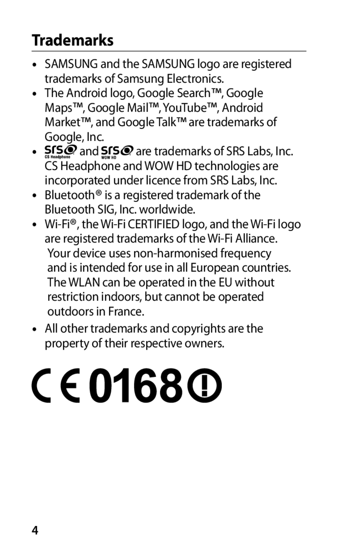 Samsung GT-S5570EGIDTR, GT-S5570CWITMN, GT-S5570EGIITV, GT-S5570AAITMN, GT-S5570AAIMBC, GT-S5570CWIDBT manual Trademarks 