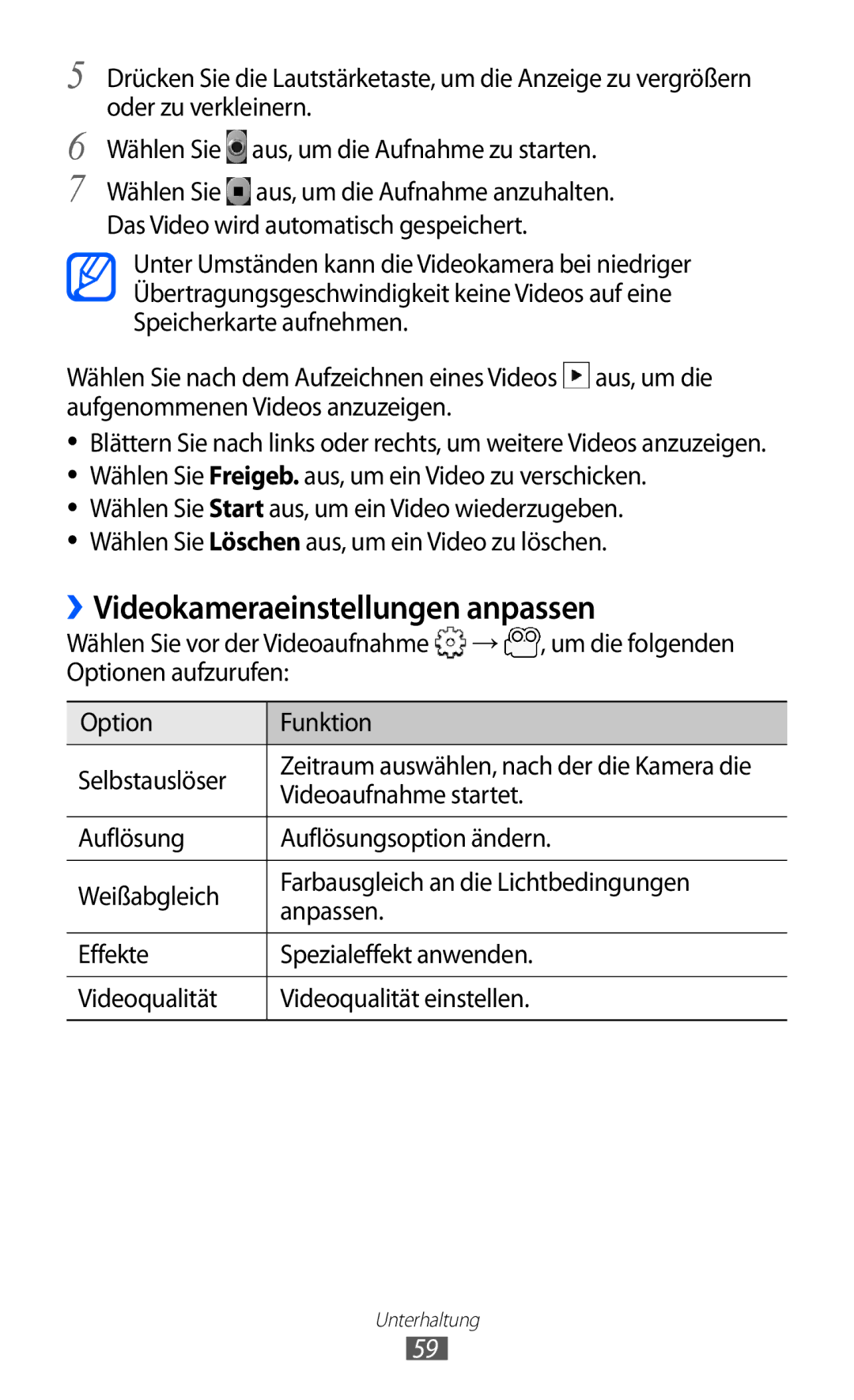 Samsung GT-S5570AAIITV, GT-S5570CWITMN, GT-S5570EGIITV, GT-S5570AAITMN, GT-S5570AAIMBC ››Videokameraeinstellungen anpassen 