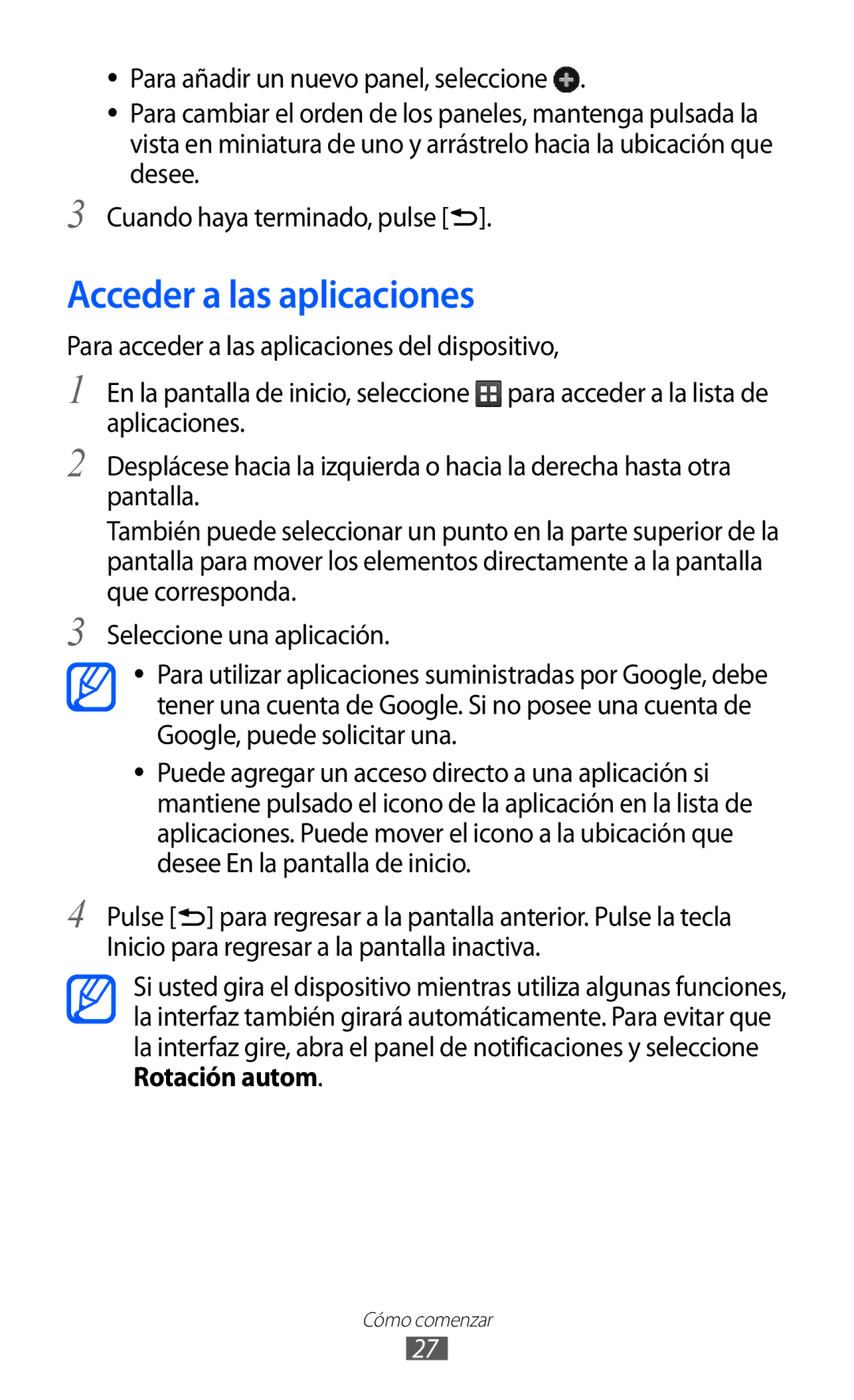 Samsung GT-S5570MOIATL, GT-S5570CWITMN, GT-S5570MAIATL, GT-S5570CWIYOG, GT-S5570CWIPHE manual Acceder a las aplicaciones 