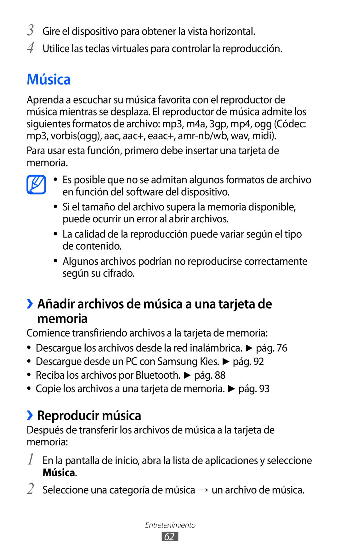 Samsung GT-S5570MOIFOP, GT-S5570CWITMN Música, ››Añadir archivos de música a una tarjeta de memoria, ››Reproducir música 