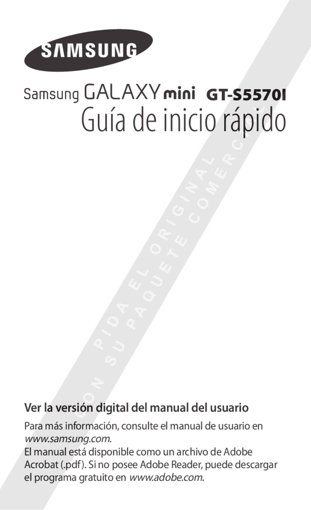 Samsung GT-S5570MOIATL, GT-S5570CWITMN, GT-S5570MAIATL, GT-S5570CWIYOG, GT-S5570CWIPHE manual Guía de inicio rápido 