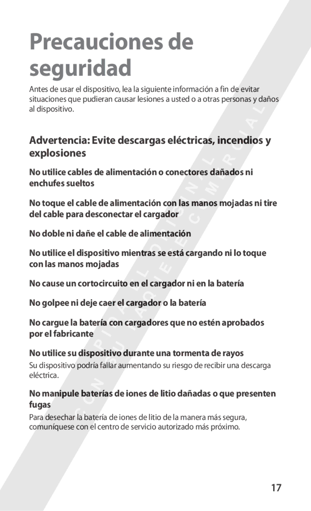 Samsung GT-S5570MOIAMN, GT-S5570CWITMN, GT-S5570MOIATL, GT-S5570MAIATL, GT-S5570CWIYOG manual Precauciones de seguridad 