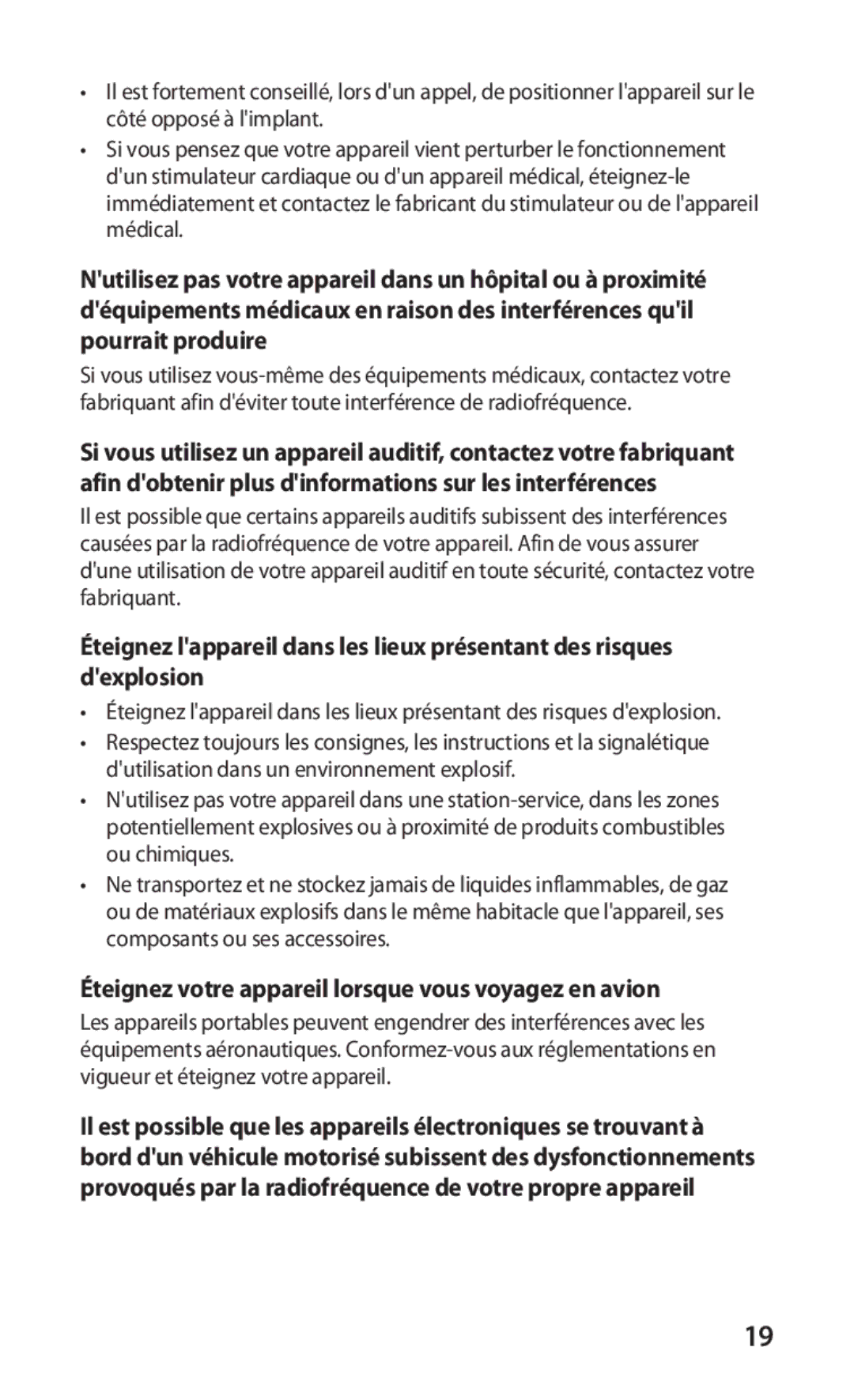 Samsung GT-S5570AAIBOG, GT-S5570CWIXEF, GT-S5570CWIVGF, GT-S5570AAINRJ Éteignez votre appareil lorsque vous voyagez en avion 