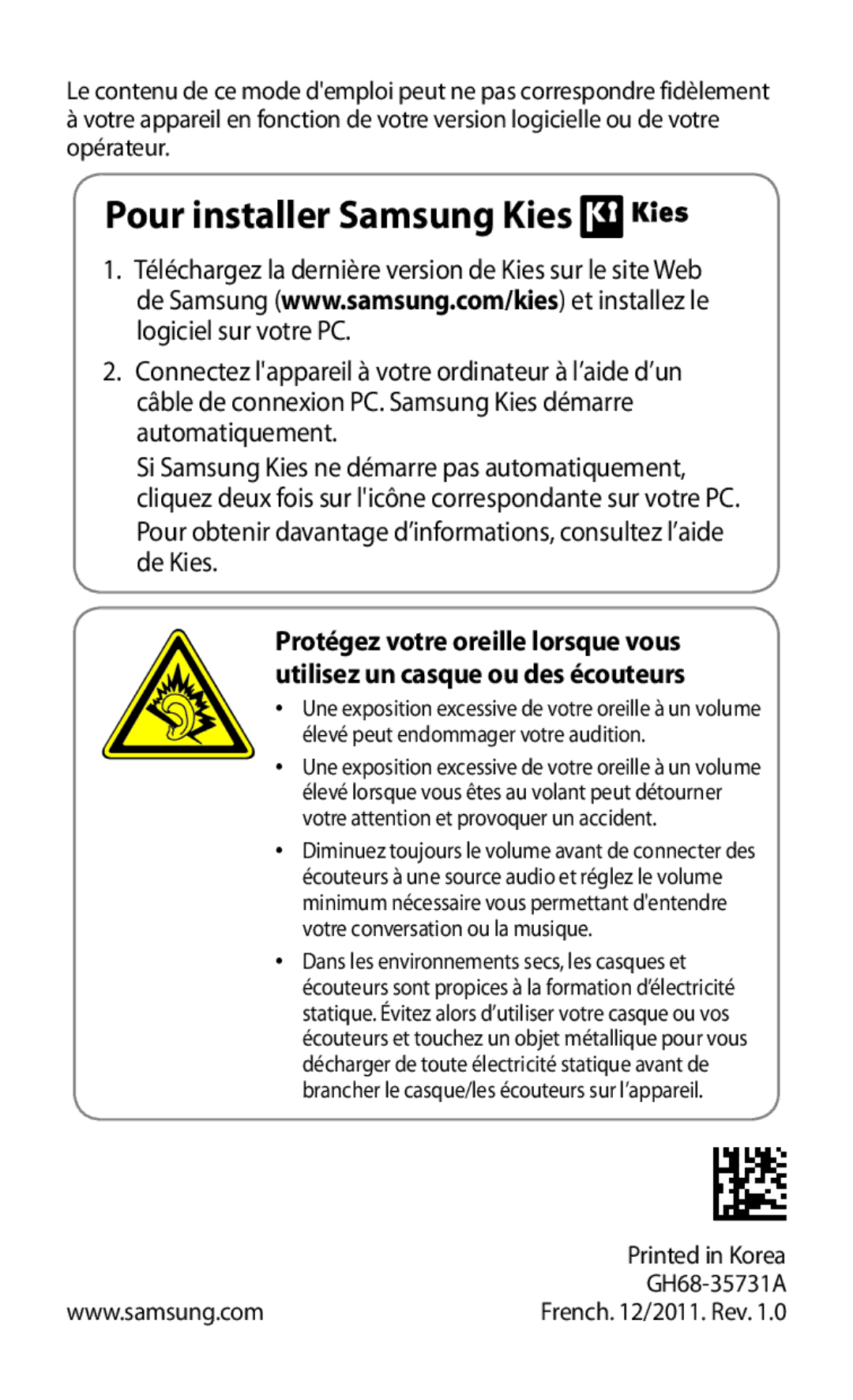 Samsung GT-S5570AAILPM, GT-S5570CWIXEF, GT-S5570CWIVGF, GT-S5570AAINRJ, GT-S5570AAIBOG manual Pour installer Samsung Kies 