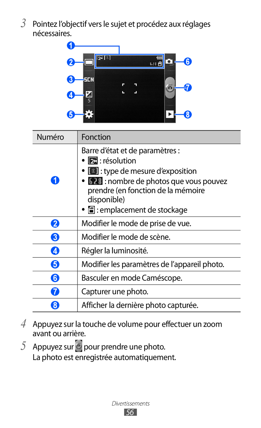 Samsung GT-S5570CWIXEF, GT-S5570CWIVGF manual Prendre en fonction de la mémoire, Disponible, Emplacement de stockage 