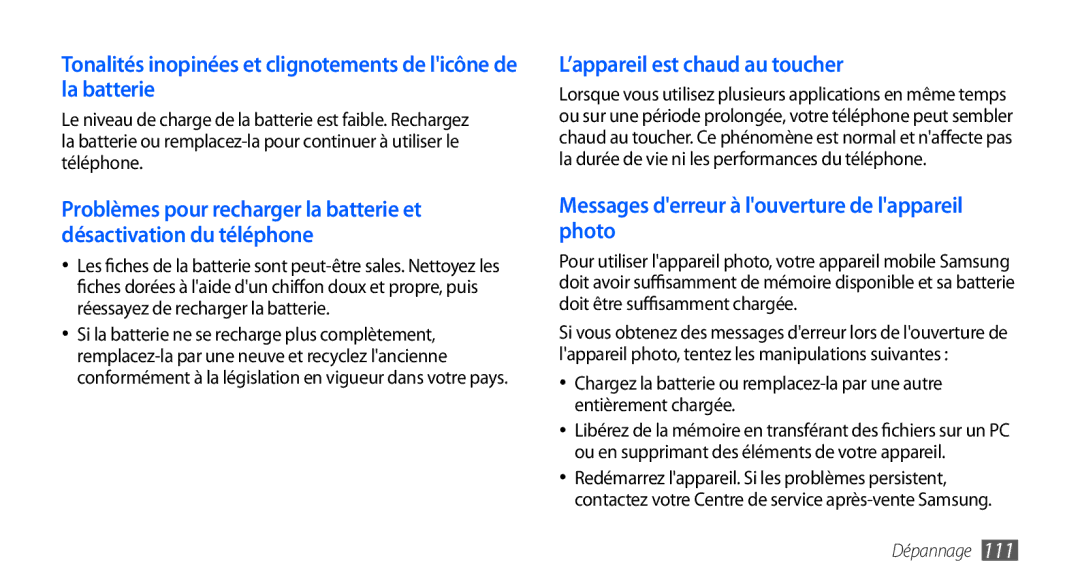 Samsung GT-S5570AAANRJ, GT-S5570EGABOG, GT-S5570AAALPM, GT-S5570AAASFR, GT-S5570EGAXEF manual ’appareil est chaud au toucher 