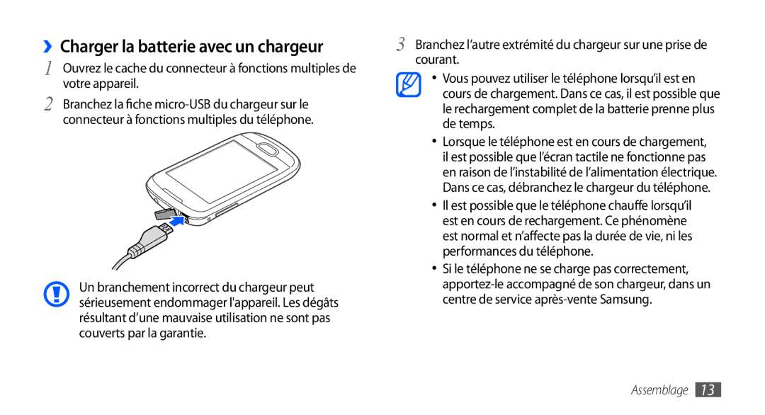 Samsung GT-S5570CWAVGF, GT-S5570EGABOG, GT-S5570AAALPM manual ››Charger la batterie avec un chargeur, Votre appareil 