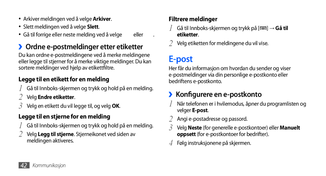 Samsung GT-S5570MAANEE Post, ››Konfigurere en e-postkonto, ››Ordne e-postmeldinger etter etiketter, Velg Endre etiketter 