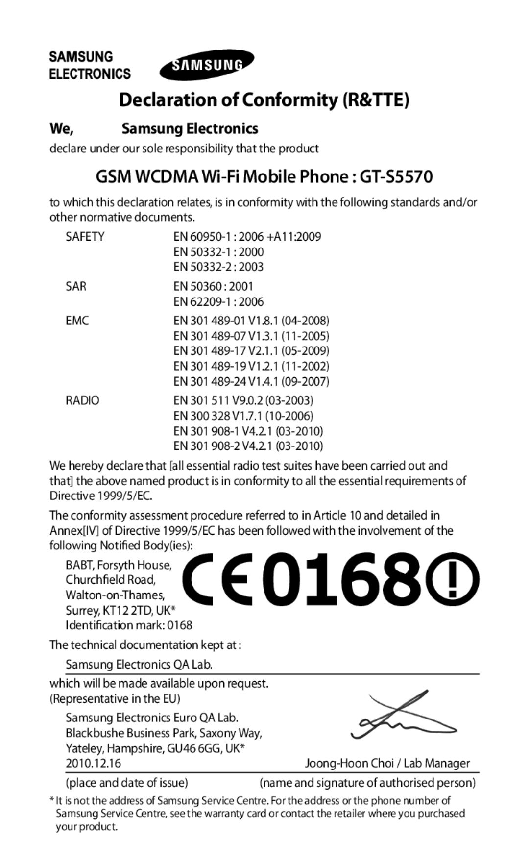 Samsung GT-S5570MAASER, GT-S5570EGASER, GT-S5570AAASER manual GSM Wcdma Wi-Fi Mobile Phone GT-S5570, Samsung Electronics 