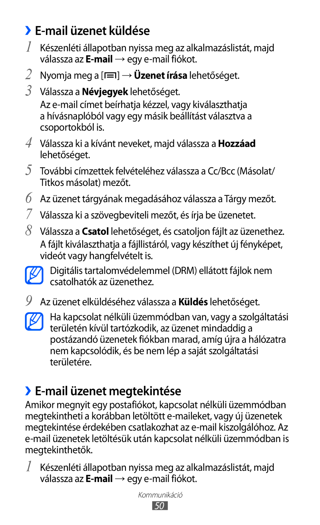 Samsung GT-S5570AAIORS, GT-S5570EGIITV, GT-S5570CWIDBT, GT-S5570CWIITV ››E-mail üzenet küldése, ››E-mail üzenet megtekintése 