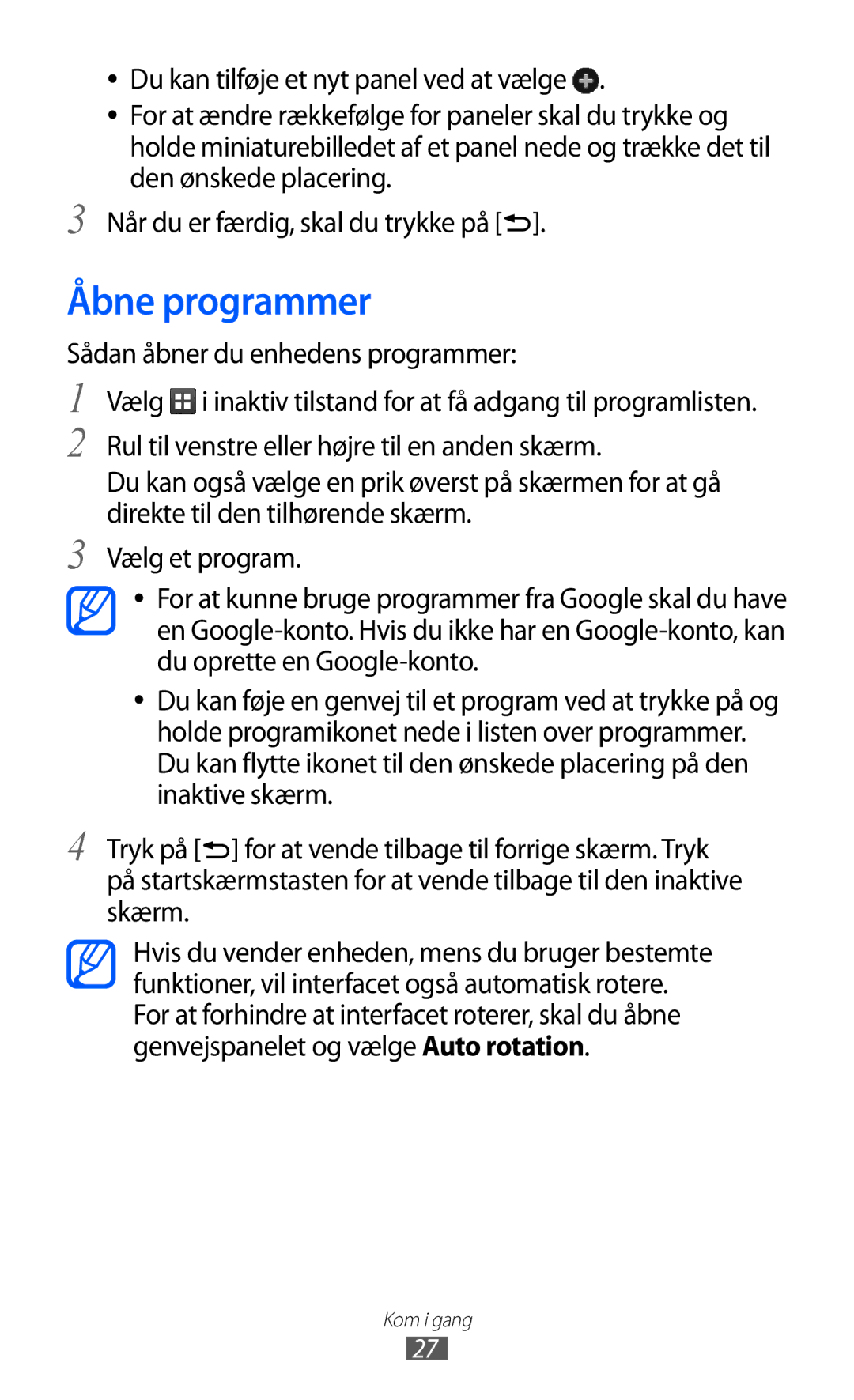 Samsung GT-S5570AAINEE, GT-S5570MAINEE, GT-S5570CWINEE, GT-S5570MOINEE, GT-S5570EGINEE manual Åbne programmer 