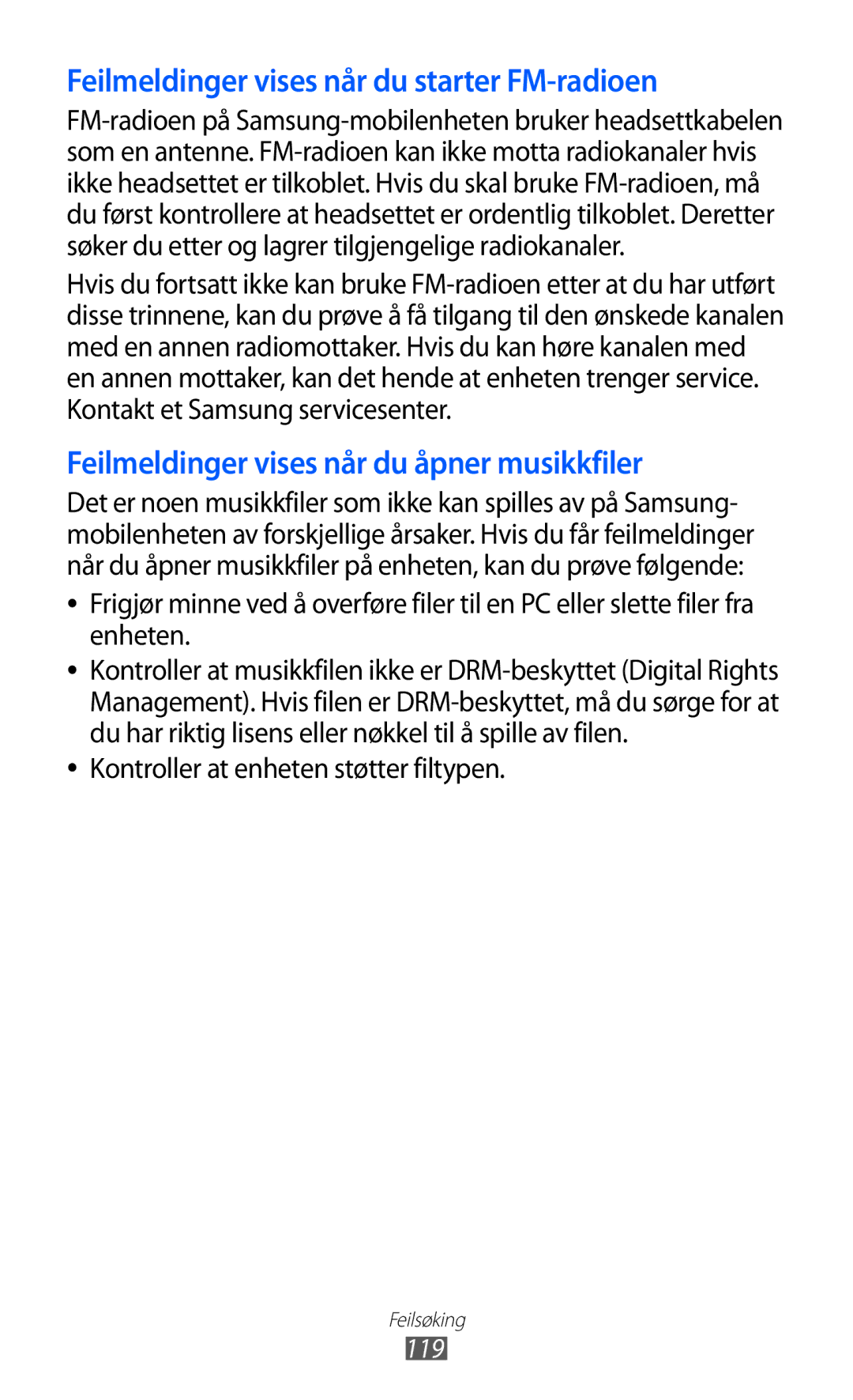 Samsung GT-S5570EGINEE, GT-S5570MAINEE, GT-S5570CWINEE, GT-S5570AAINEE manual Kontroller at enheten støtter filtypen, 119 