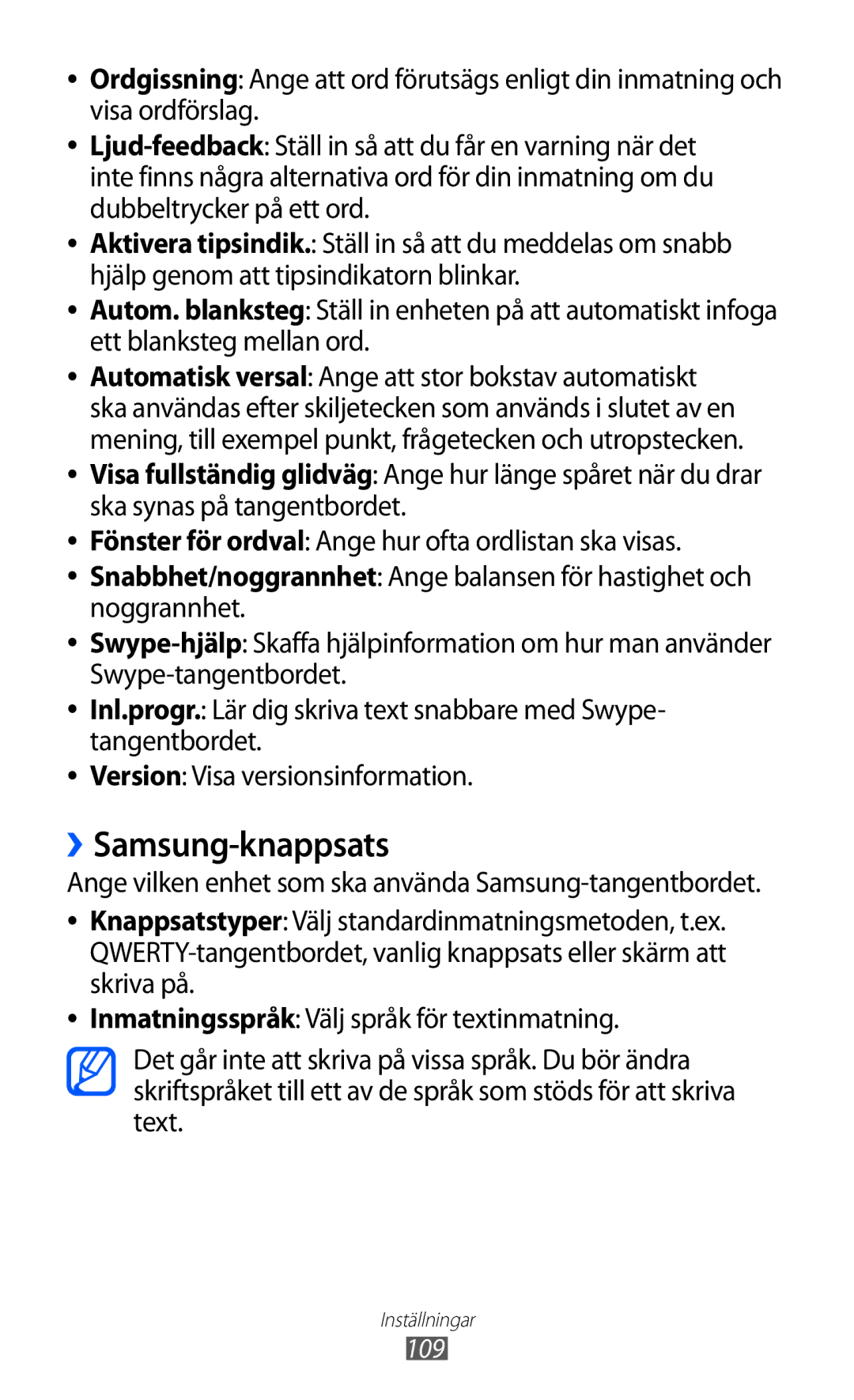 Samsung GT-S5570MAINEE, GT-S5570CWINEE manual ››Samsung-knappsats, Fönster för ordval Ange hur ofta ordlistan ska visas 