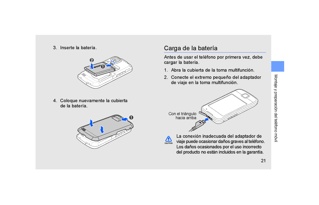 Samsung GT-S5600FKVATL, GT-S5600CRAAMN, GT-S5600PWAXEC, GT-S5600SVAAMN, GT-S5600SIAAMN, GT-S5600TKVATL Carga de la batería 