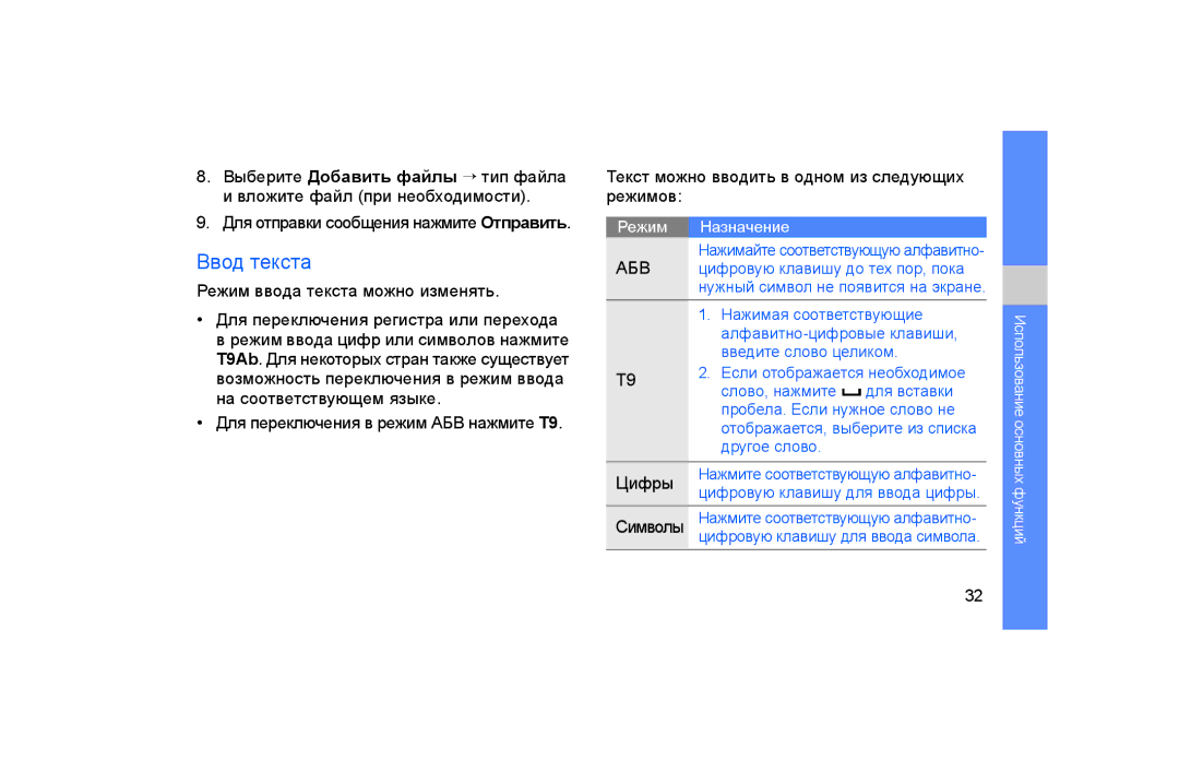 Samsung GT-S5600IVAXEC manual Ввод текста, Режим ввода текста можно изменять 