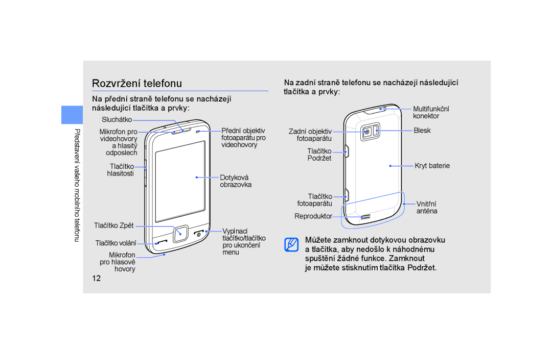 Samsung GT-S5600TKAORS, GT-S5600TKVVDC manual Rozvržení telefonu, Je můžete stisknutím tlačítka Podržet 