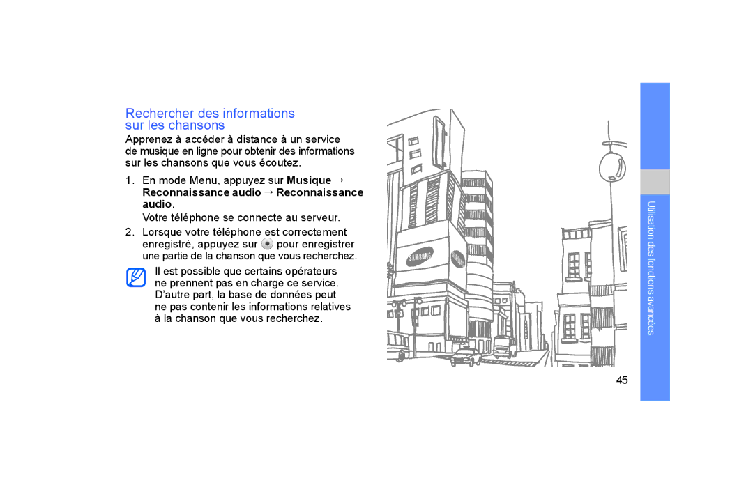 Samsung GT-S5600TKAFTM, GT-S5600TKASFR, GT-S5600CRAFTM, GT-S5600TKABOG manual Rechercher des informations sur les chansons 