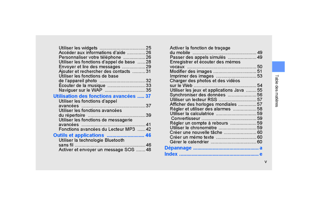 Samsung GT-S5600PWAFTM Utiliser les fonctions de base, Utiliser les fonctions d’appel, Utiliser les fonctions avancées 