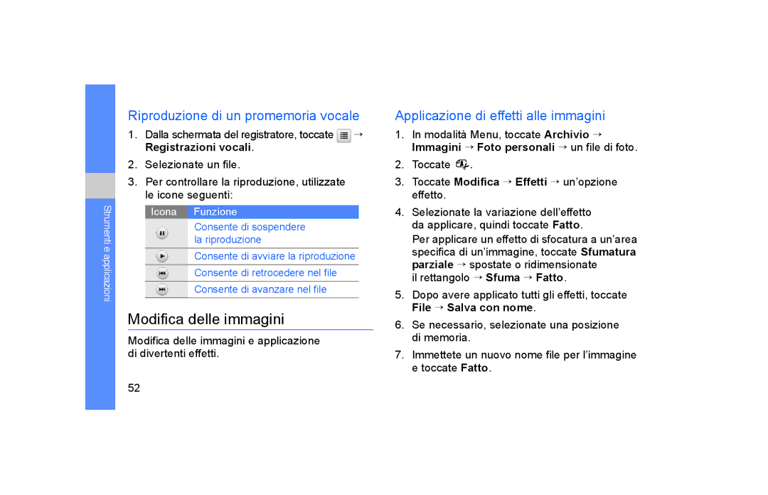 Samsung GT-S5600TKVOMN, GT-S5600SIVOMN Modifica delle immagini, Riproduzione di un promemoria vocale, Registrazioni vocali 