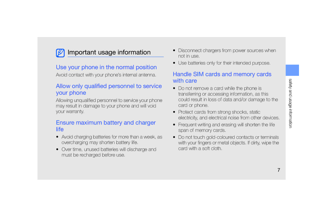 Samsung GT-S5600HAAFTM, GT-S5600TKVVD2, GT-S5600PWVVD2 Important usage information, Use your phone in the normal position 