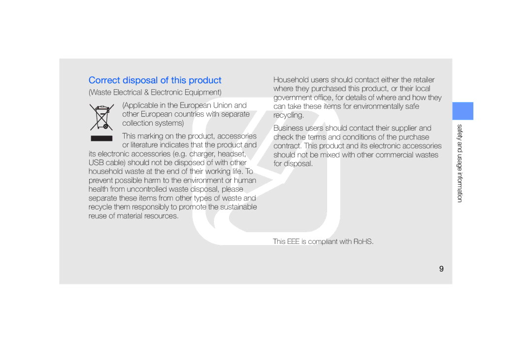 Samsung GT-S5600SIVOMN, GT-S5600TKVVD2, GT-S5600PWVVD2, GT-S5600HAADTM, GT-S5600SIVVD2 manual Correct disposal of this product 