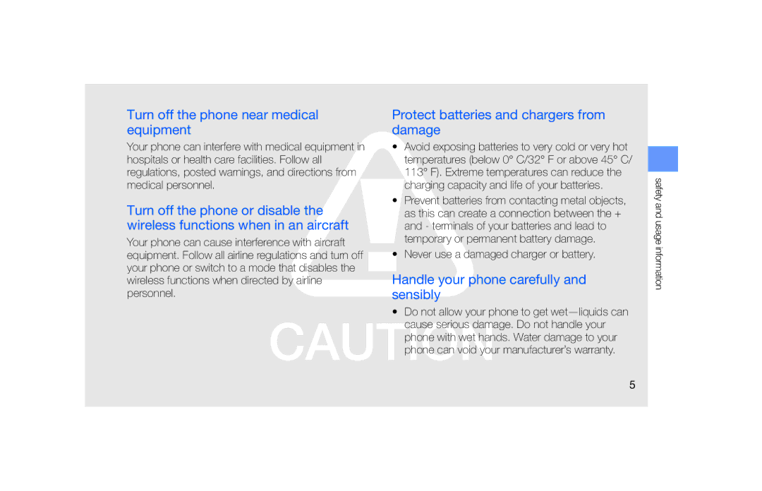 Samsung GT-S5600PWAFTM manual Turn off the phone near medical equipment, Protect batteries and chargers from damage 