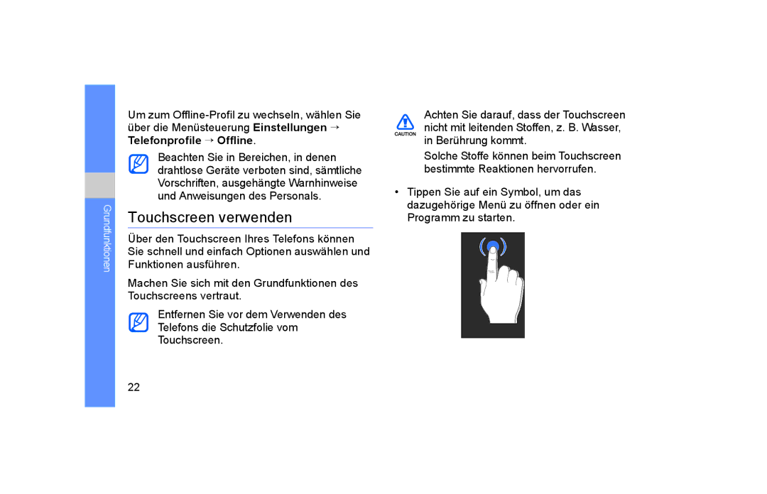 Samsung GT-S5600TKVVD2, GT-S5600PWVVD2, GT-S5600HAADTM, GT-S5600SIVVD2 manual Touchscreen verwenden 