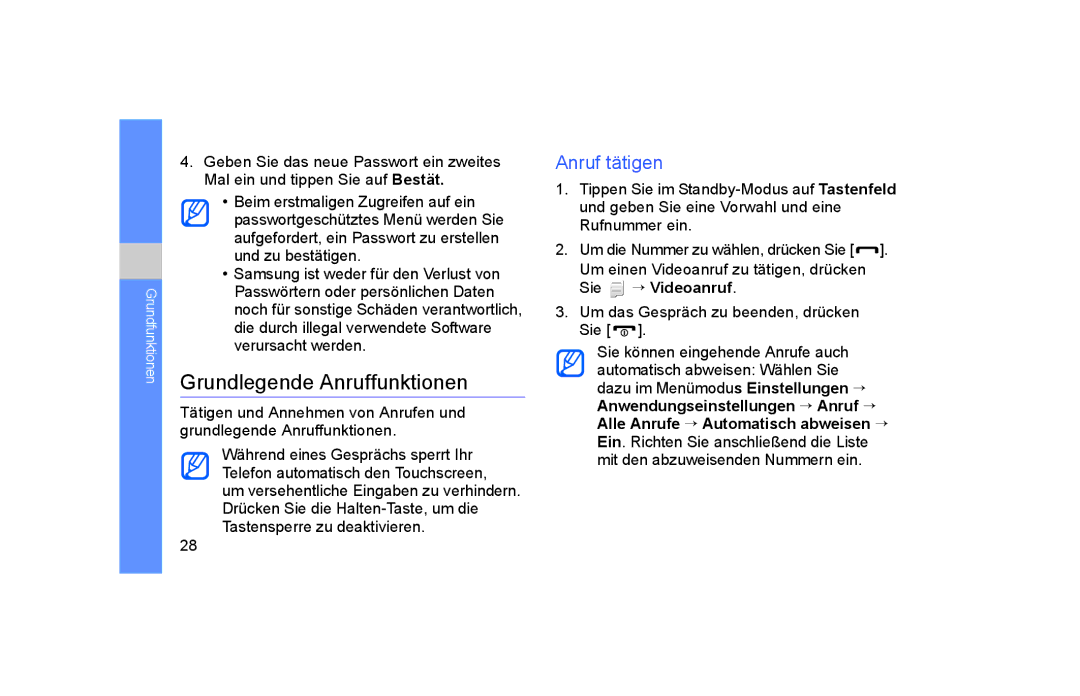 Samsung GT-S5600HAADTM, GT-S5600TKVVD2, GT-S5600PWVVD2, GT-S5600SIVVD2 manual Grundlegende Anruffunktionen, Anruf tätigen 