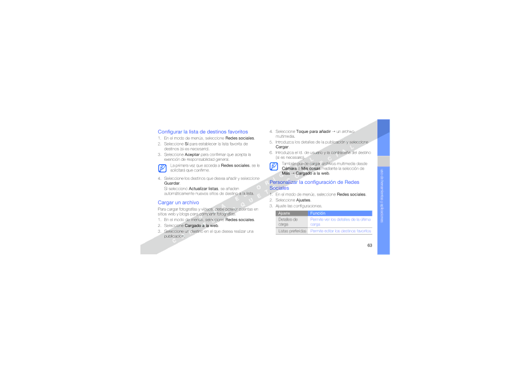 Samsung GT-S5620DAAFOP, GT-S5620CWAEUS manual Configurar la lista de destinos favoritos, Cargar un archivo, Detalles de 