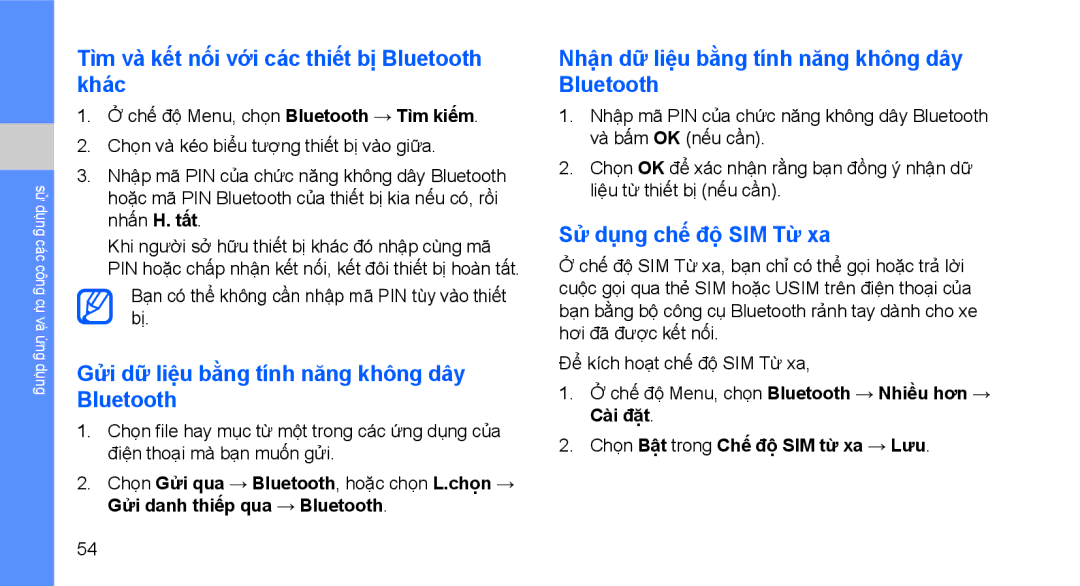 Samsung GT-S5620DAAXEV Tìm và kết nối với các thiết bị Bluetooth khác, Gửi dữ liệu bằng tính năng không dây Bluetooth 