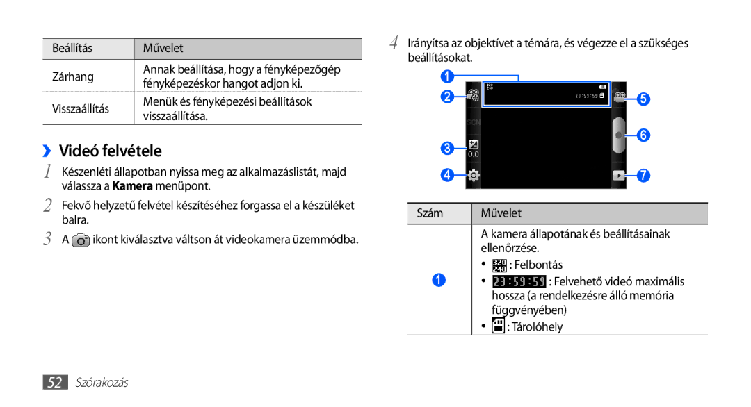 Samsung GT2S5660SWAXEH, GT-S5660DSADBT manual ››Videó felvétele, Ellenőrzése, Felbontás, Függvényében, 52 Szórakozás 