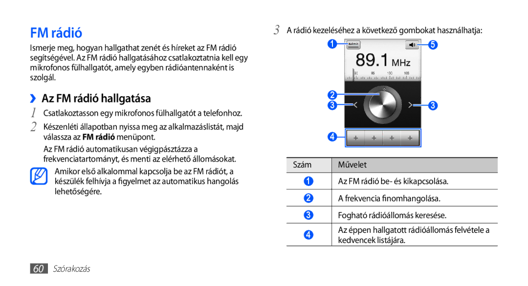 Samsung GT2S5660DSAXEH, GT-S5660DSADBT, GT-S5660DSAATO, GT-S5660DSVOMN manual ››Az FM rádió hallgatása, 60 Szórakozás 