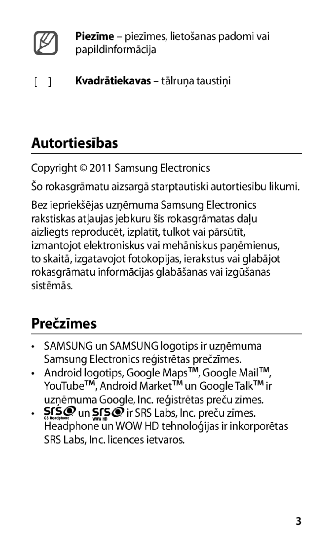 Samsung GT-S5660SWASEB, GT-S5660DSASEB manual Autortiesības, Prečzīmes 