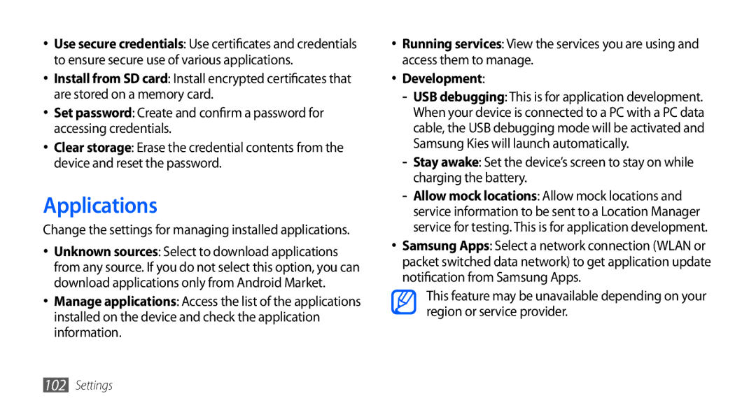 Samsung GT-S5660DSAMID, GT-S5660DSASKZ, GT-S5660DSATUN, GT-S5660DSAAFG, GT-S5660DSAECT manual Applications, Development 