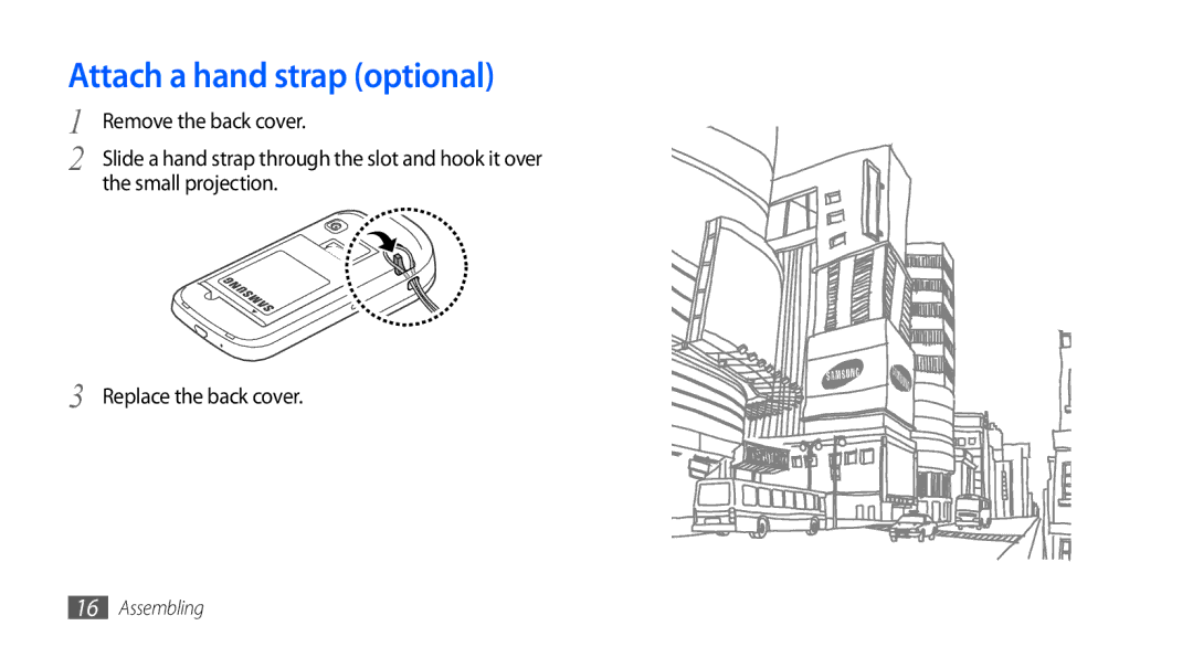 Samsung GT-S5660SWATHR, GT-S5660DSASKZ, GT-S5660DSATUN, GT-S5660DSAAFG manual Attach a hand strap optional, Small projection 