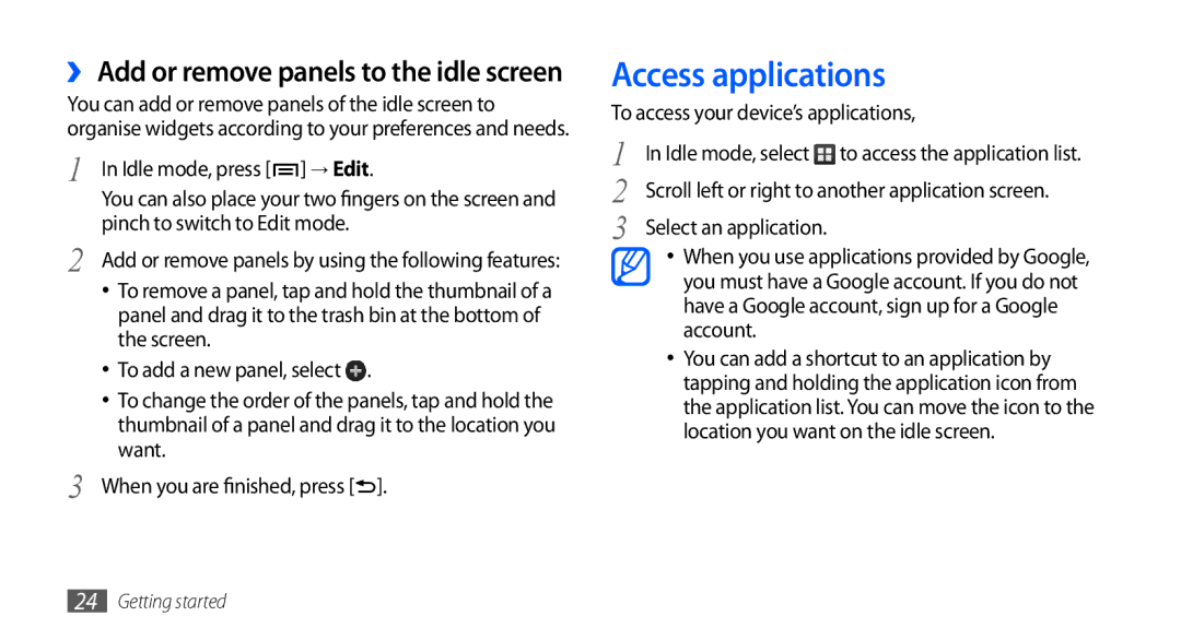 Samsung GT-S5660DSAXEV, GT-S5660DSASKZ, GT-S5660DSATUN manual Access applications, To access your device’s applications 