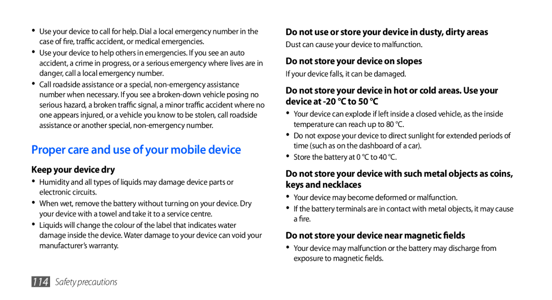 Samsung GT-S5660DSAVGF, GT-S5660DSATPH, GT-S5660SWATPH manual Proper care and use of your mobile device, Keep your device dry 