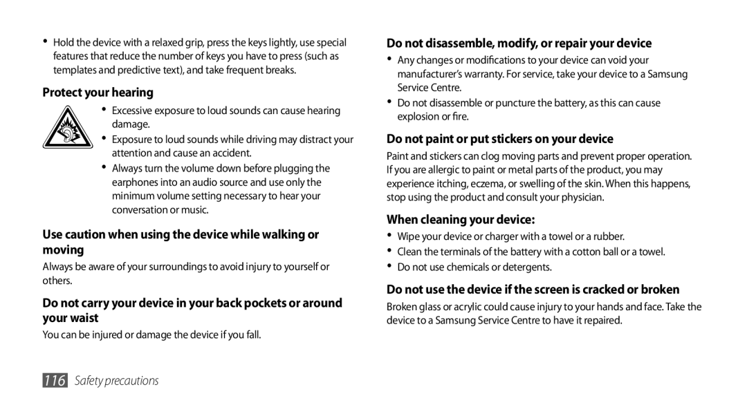 Samsung GT-S5660DSANRJ, GT-S5660DSATPH, GT-S5660SWATPH manual Use caution when using the device while walking or moving 