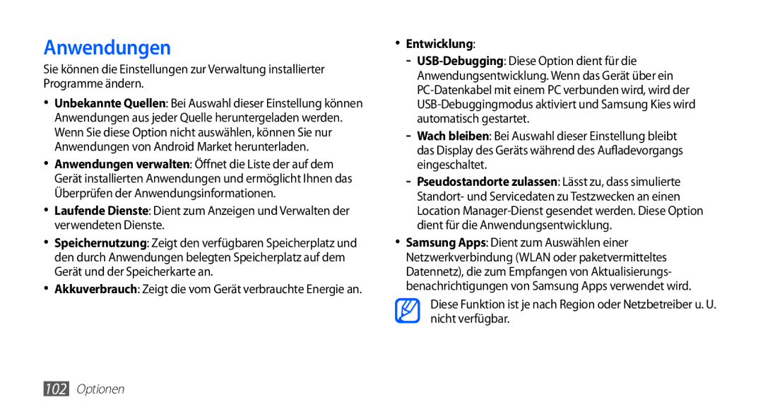 Samsung GT-S5660DSATCL, GT-S5660DSATPH, GT-S5660SWATPH, GT-S5660SWATCL, GT-S5660DSADBT manual Anwendungen, Entwicklung 