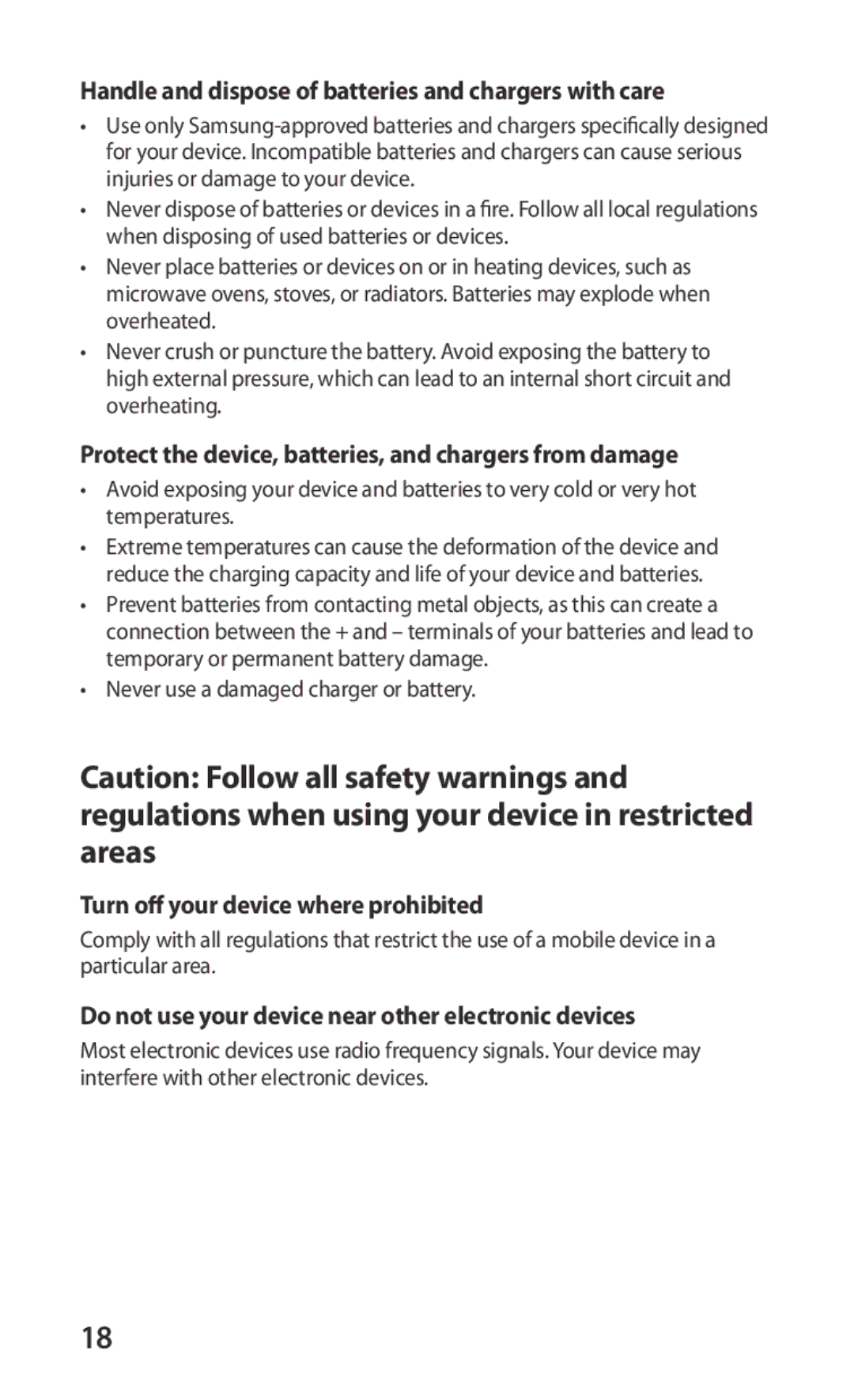 Samsung GT-S5660SWAEUR manual Handle and dispose of batteries and chargers with care, Turn off your device where prohibited 