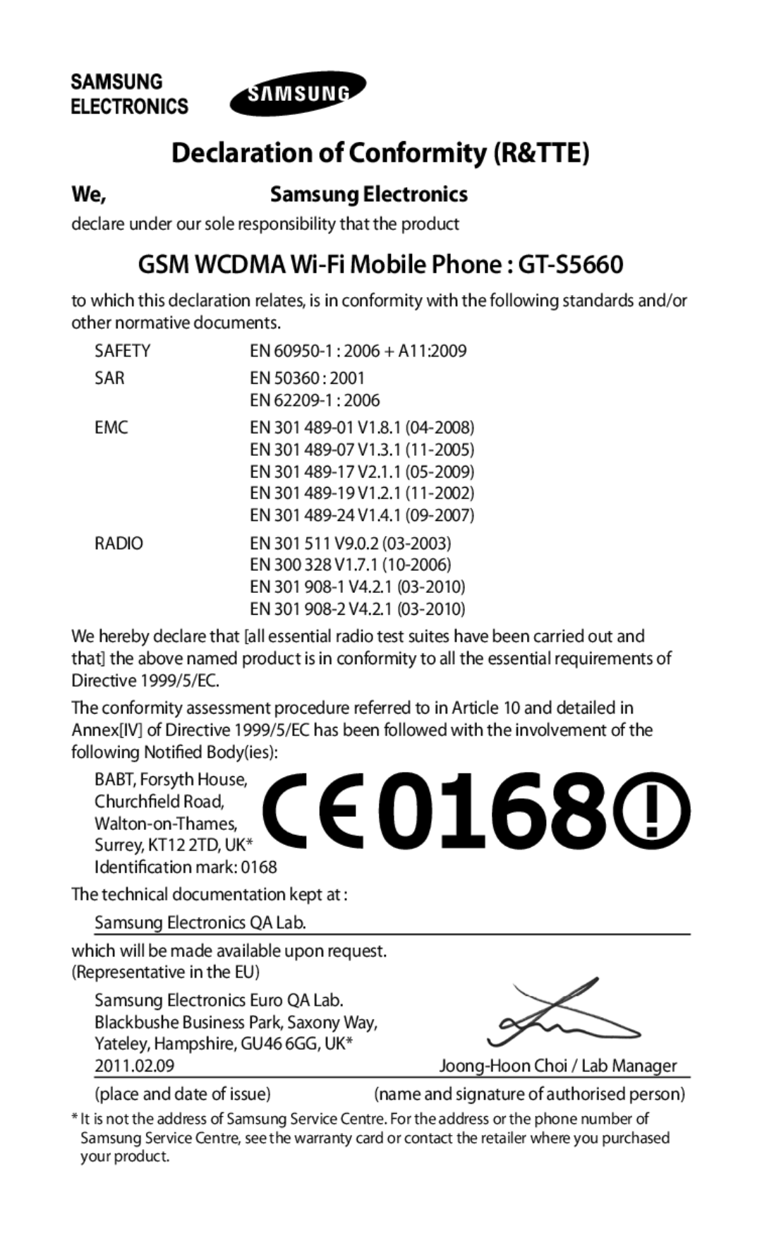 Samsung GT-S5660SWATUR, GT-S5660DSATPH, GT-S5660SWATPH manual GSM Wcdma Wi-Fi Mobile Phone GT-S5660, Samsung Electronics 