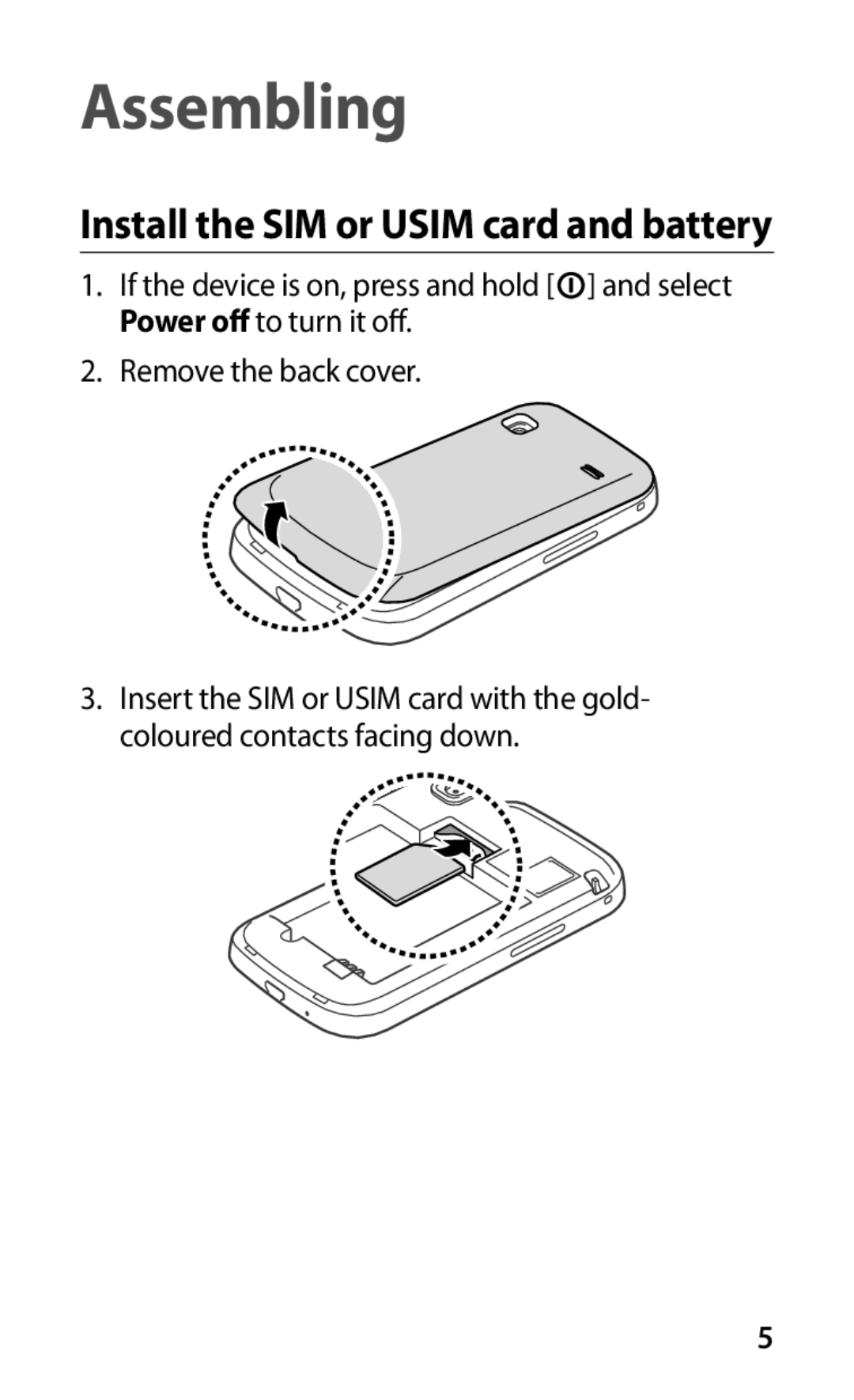 Samsung GT-S5660DSAATO, GT-S5660DSATPH, GT-S5660SWATPH, GT-S5660SWATCL, GT-S5660DSADBT, GT-S5660DSATUR manual Assembling 