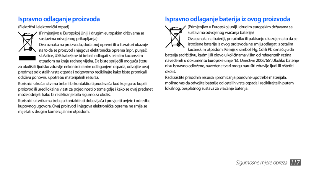 Samsung GT2S5660DSATRA, GT-S5660DSATRA manual Ispravno odlaganje proizvoda, Ispravno odlaganje baterija iz ovog proizvoda 