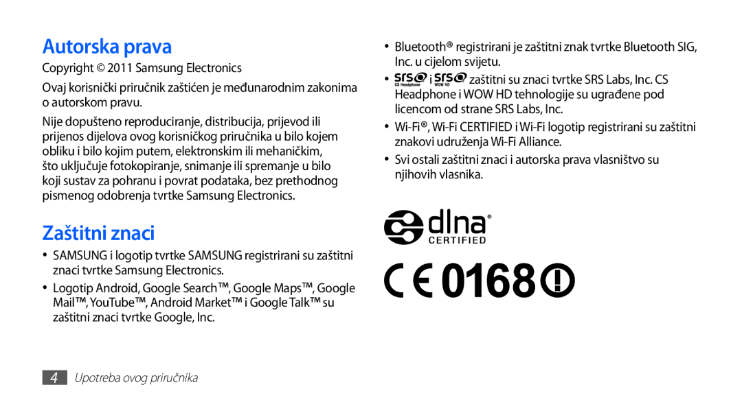 Samsung GT-S5660DSATRA, GT2S5660DSATRA manual Autorska prava, Zaštitni znaci 