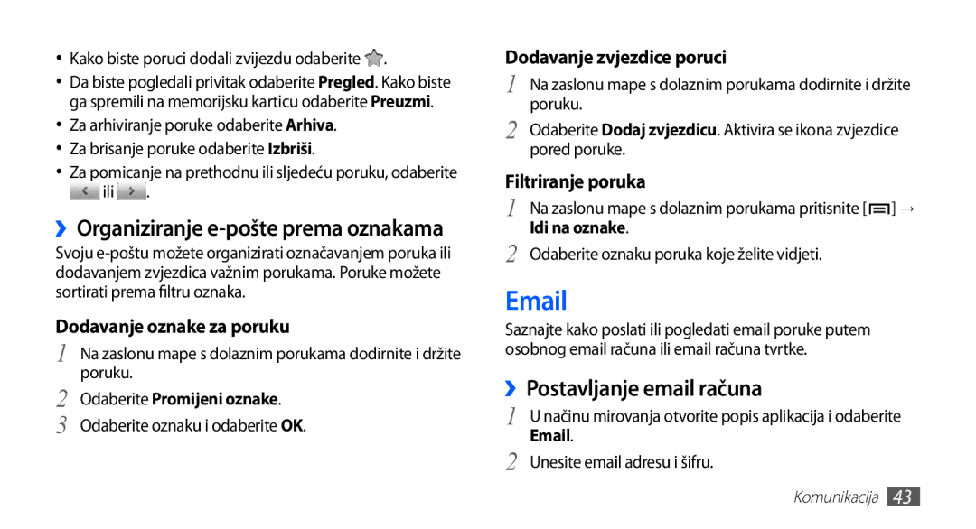 Samsung GT2S5660DSATRA ››Postavljanje email računa, ››Organiziranje e-pošte prema oznakama, Dodavanje oznake za poruku 