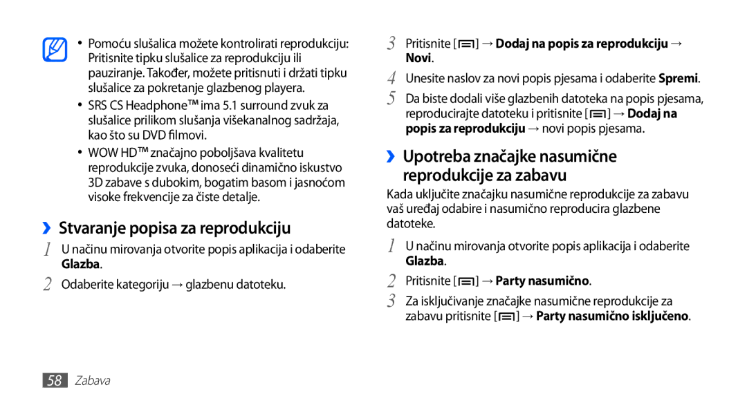 Samsung GT-S5660DSATRA, GT2S5660DSATRA ››Stvaranje popisa za reprodukciju, Odaberite kategoriju → glazbenu datoteku, Novi 