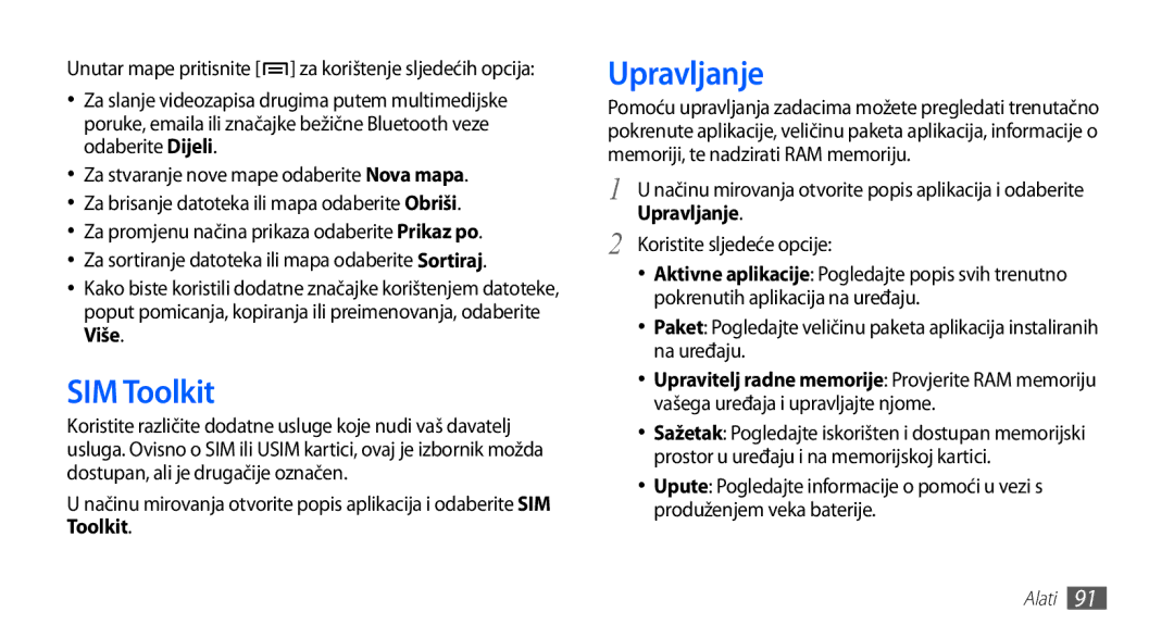 Samsung GT2S5660DSATRA, GT-S5660DSATRA manual SIM Toolkit, Upravljanje, Više 