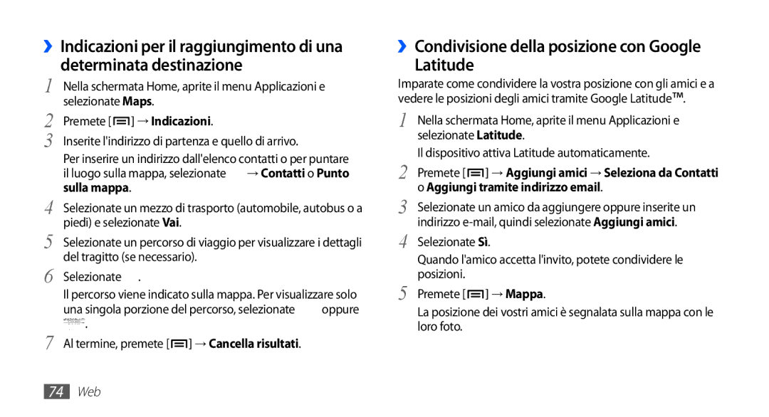 Samsung GT-S5660DSATIM, GT-S5660DSVOMN, GT-S5660SWATIM manual ››Condivisione della posizione con Google Latitude, Sulla mappa 